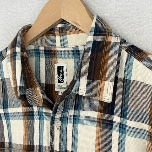 HOWE Shirt Mens L Heavy Flannel Western Plaid Button Up Workshirt Cotton Brown - Picture 1 of 15